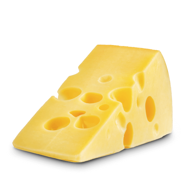 Slice of Edam cheese with holes in