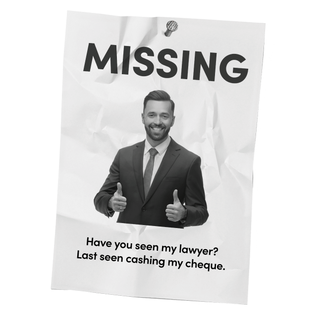 HM3 Legal no chase pledge service missing lawyer poster