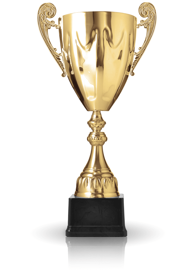 Shiny gold trophy on a stand