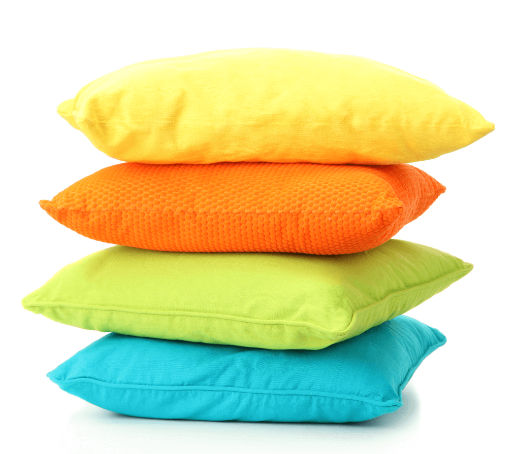 Stack of brightly coloured cushions