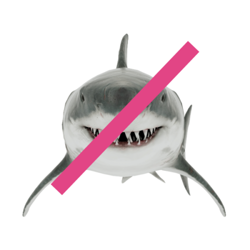 HM3 Legal shark with a line through representing 'bloody brilliant lawyers' instead of frustrating service from 'bloody lawyers'