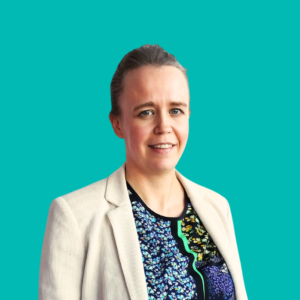 Beth Sales commercial property lawyer in Liverpool at HM3 Legal on a green background