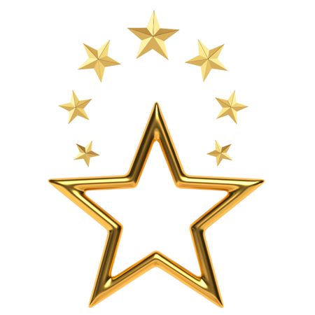 big gold star with seven smaller stars around it