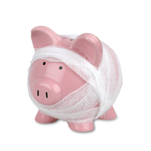 Pink piggy bank bandaged